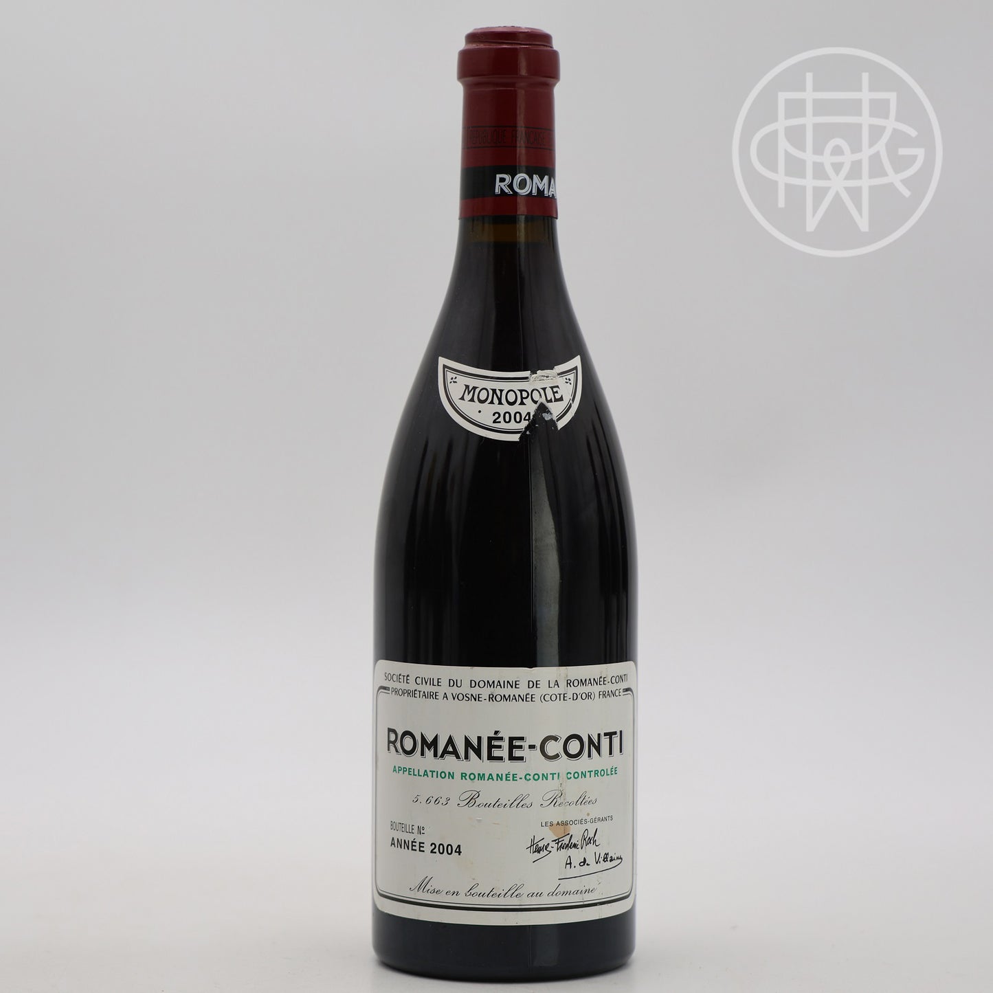DRC Romanee Conti 2004 750mL (Nicked Vintage Tag/ Slightly Soiled Label)