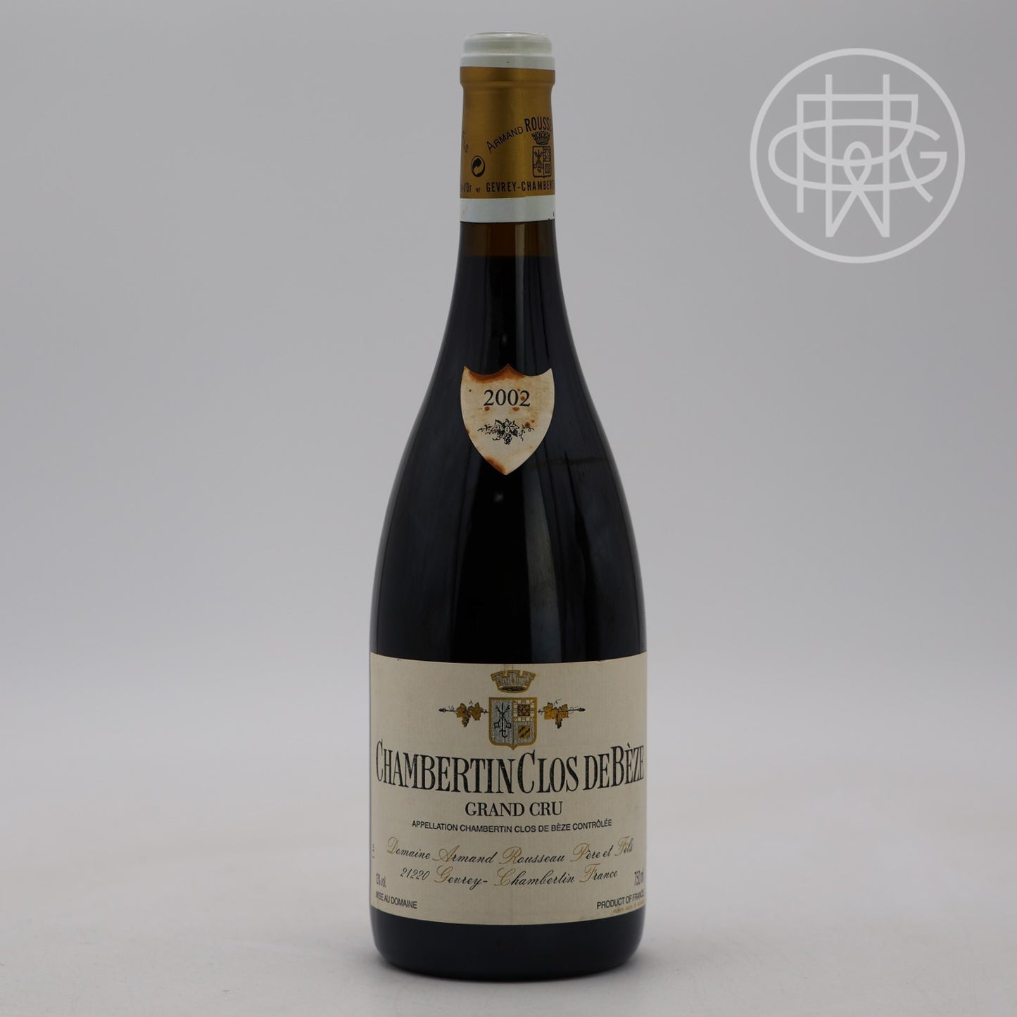 Armand Rousseau Chambertin Clos de Beze 2002 750mL (Wine Stained Vintage Tag)