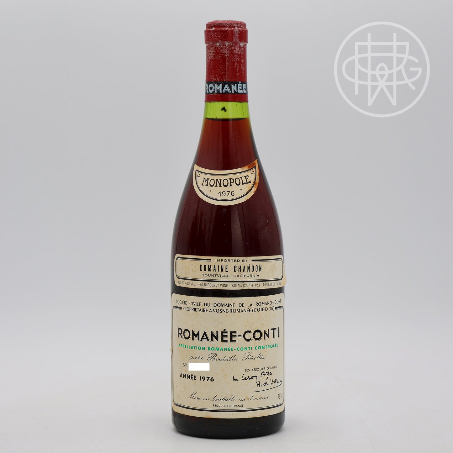 DRC Romanee Conti 1976 750mL (Soiled Label, Slightly Corroded Capsule)