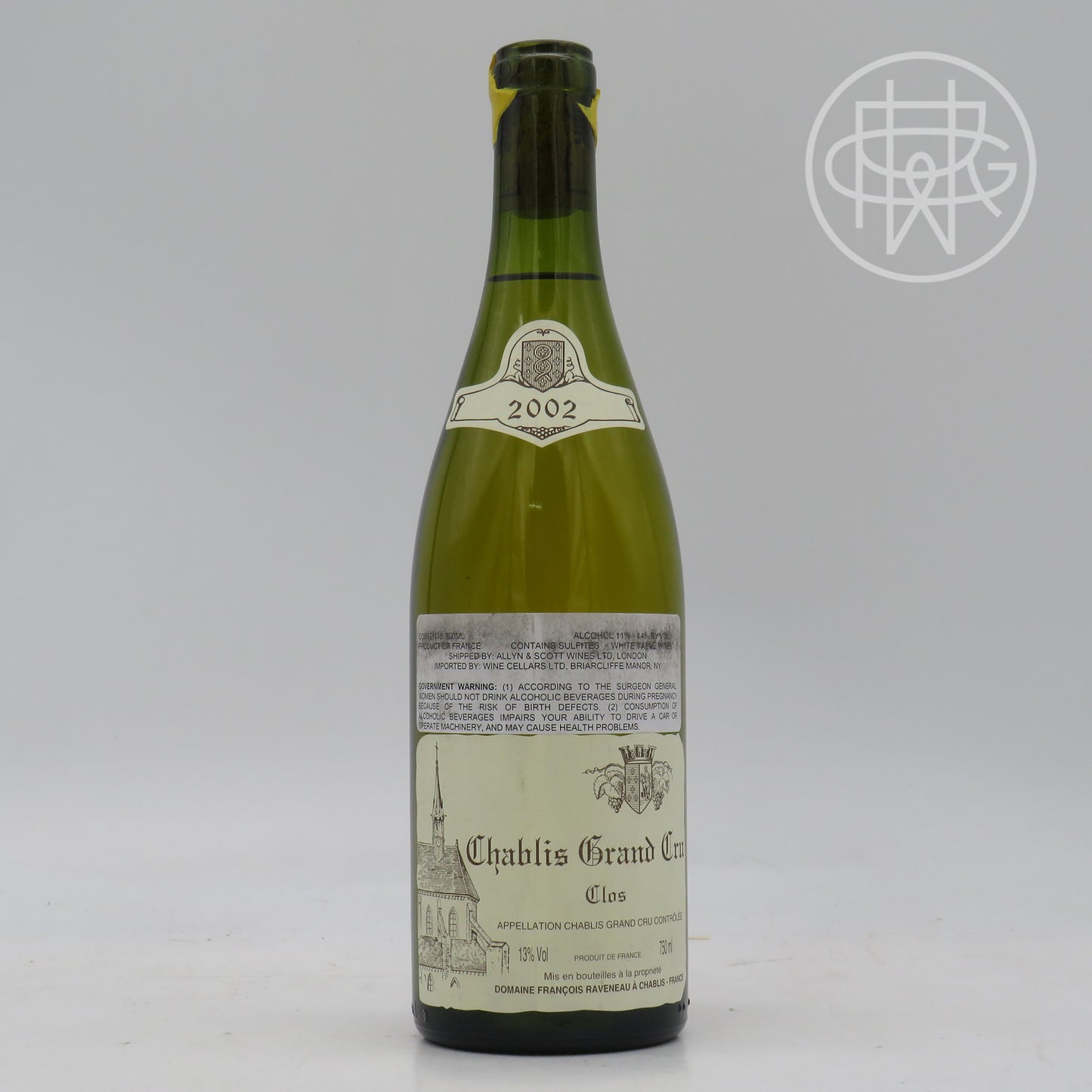 Raveneau Chablis Les Clos 2002 750mL (Slightly Soiled Label, Chipped Wax Capsule)